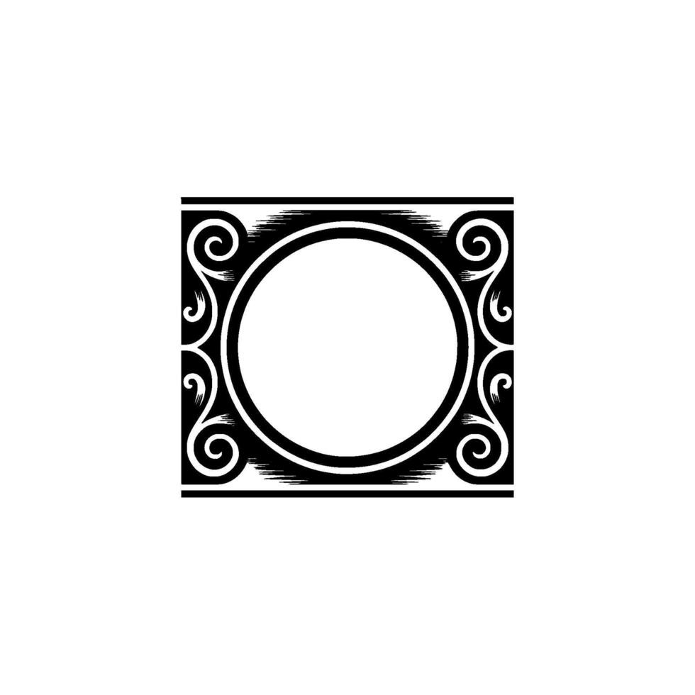Black White Ornamental Frame Circular Center, Geometric. vector