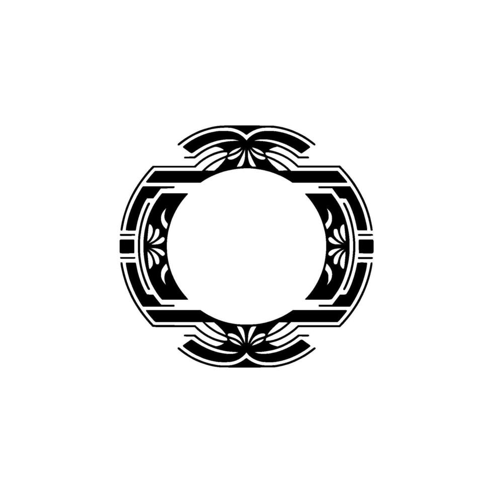 Elegant Art Deco Frame with Floral Elements, Black and White. vector
