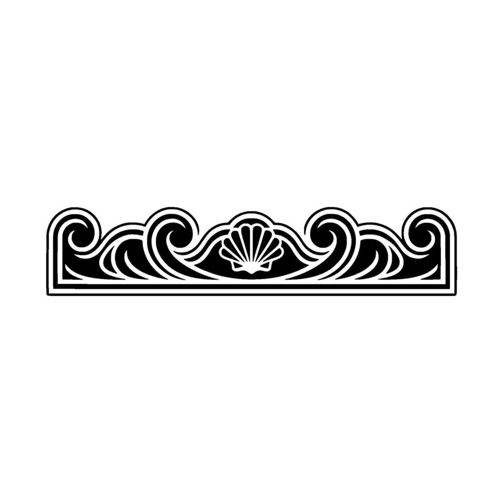 Elegant Sea Shell Border - Illustration, Black on White, Decorative Element. vector