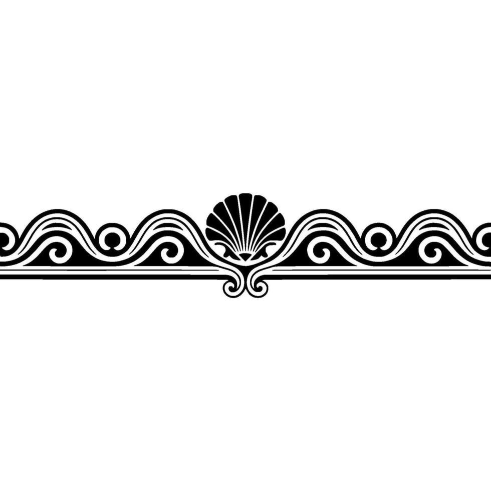 Elegant Border Seashell Wave Ornament, Black on White, Decorative Element. vector