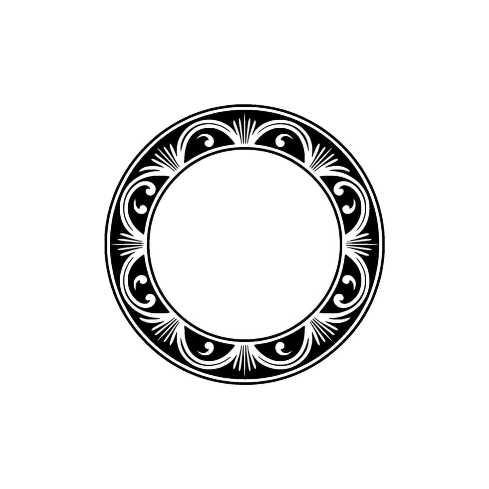 Ornamental Circular Frame, Black White, Classic. vector