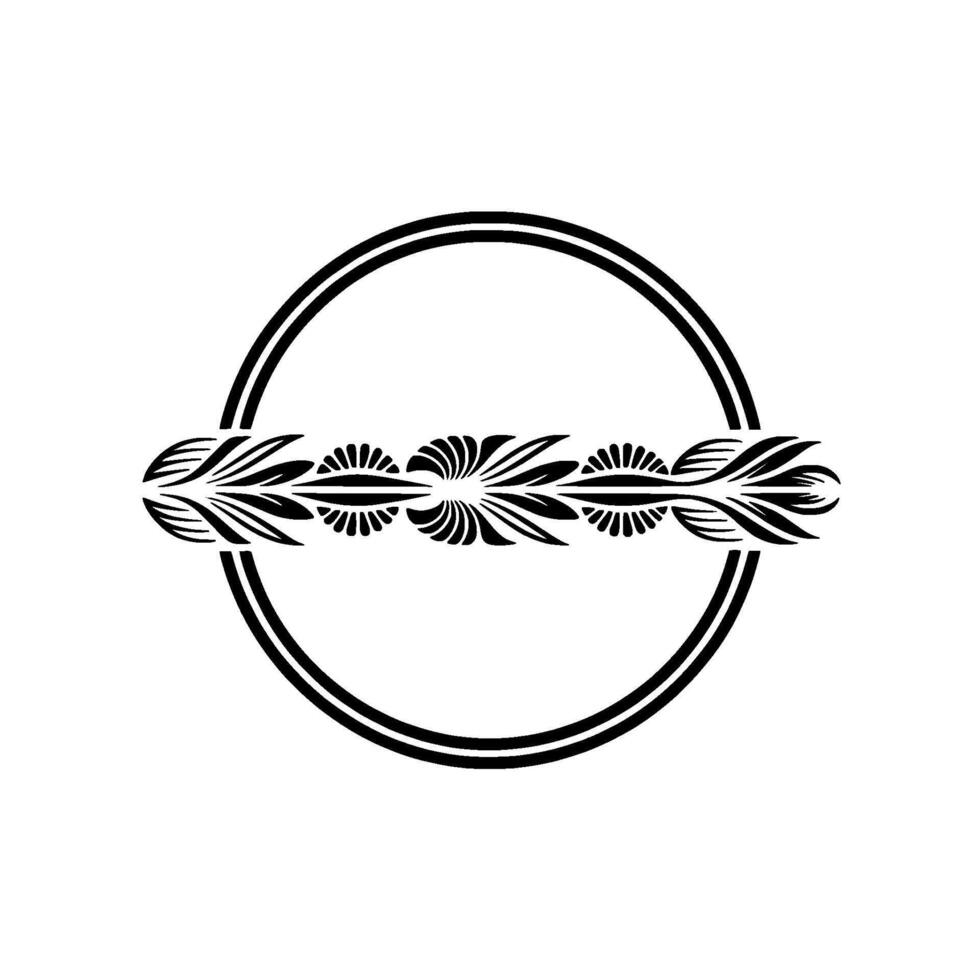 Minimalist Floral Circle Ornament, Black White Decorative. vector