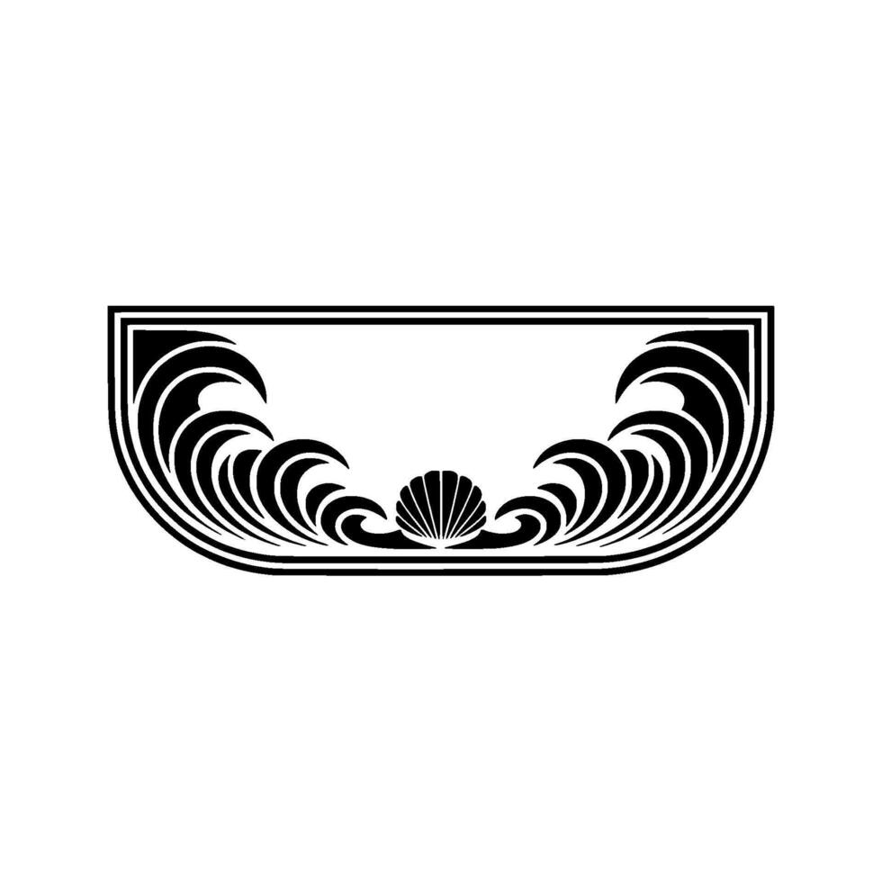 Art Deco Ocean Frame with Seashell, Elegant Black. vector