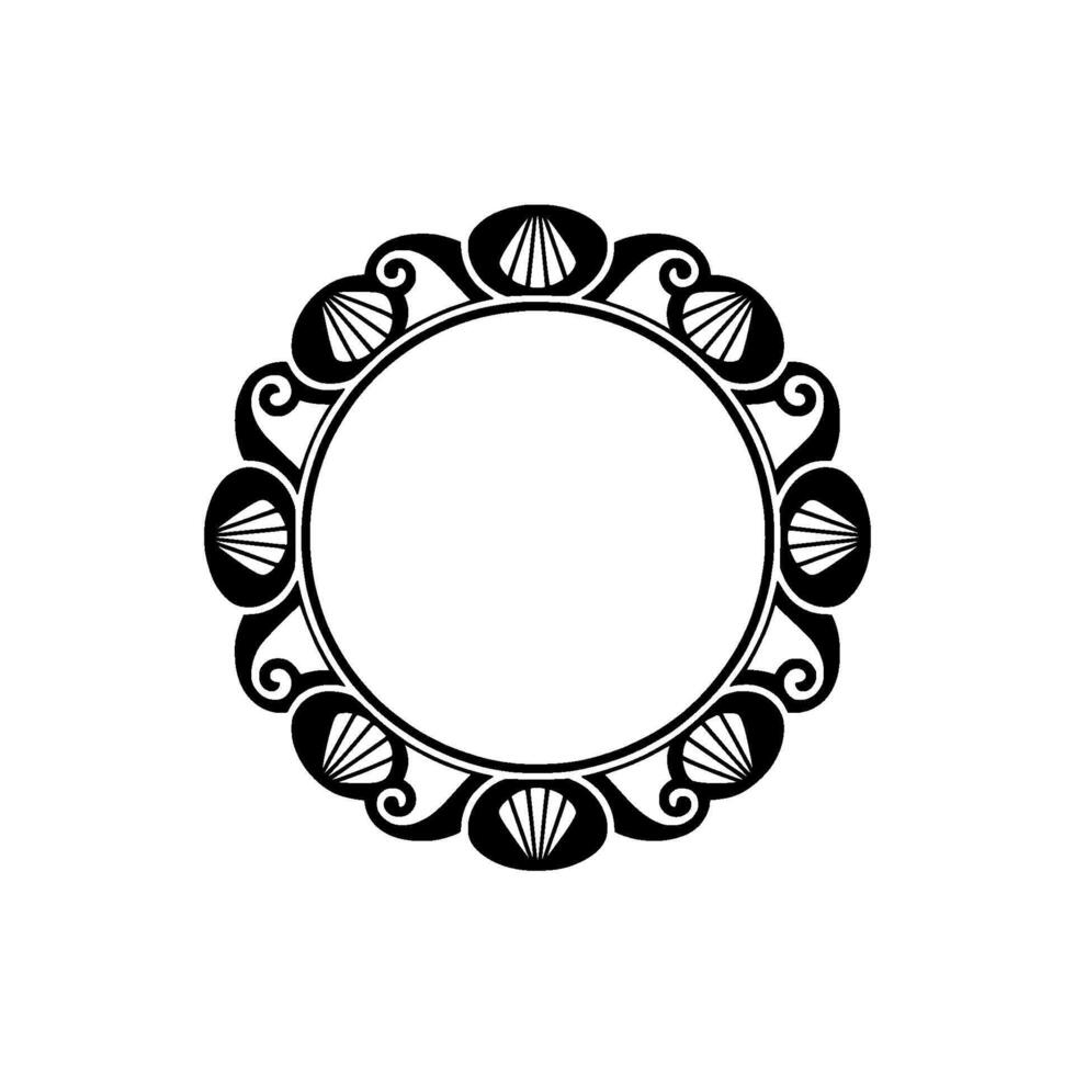 Ornamental Seashell Circle Frame , Elegant Black on White, Invitation. vector