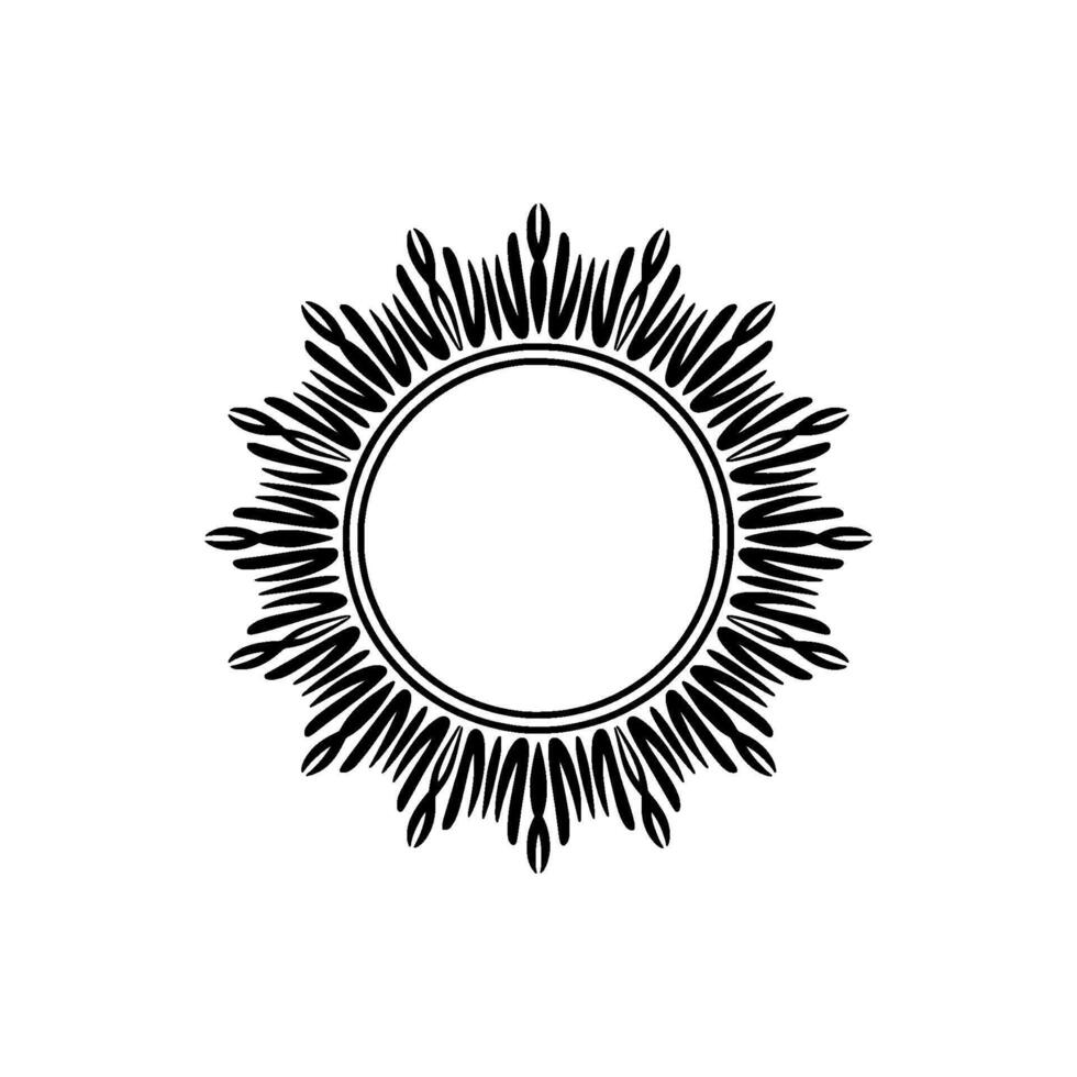 Circular Decorative Frame with Abstract Sunburst , Monochromatic. vector