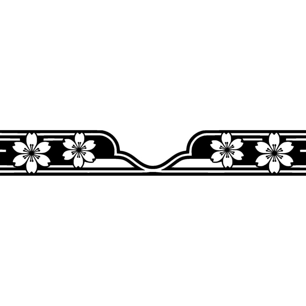 Minimalist Cherry Blossom Border in Black White. vector