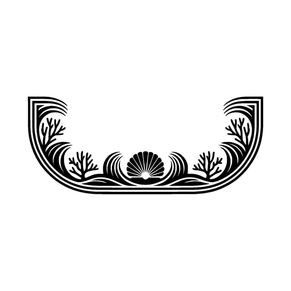 Elegant Sea Shell and Wave Border, Black and White. vector