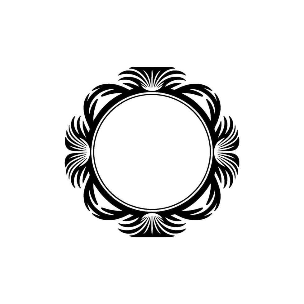 Elegant Black and White Circular Frame with Floral Accents. vector