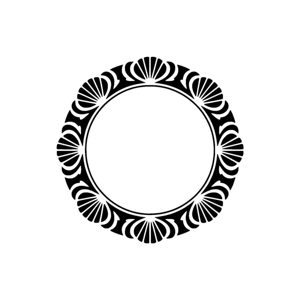 Elegant Circular Decorative Frame, Black Floral Motif. vector