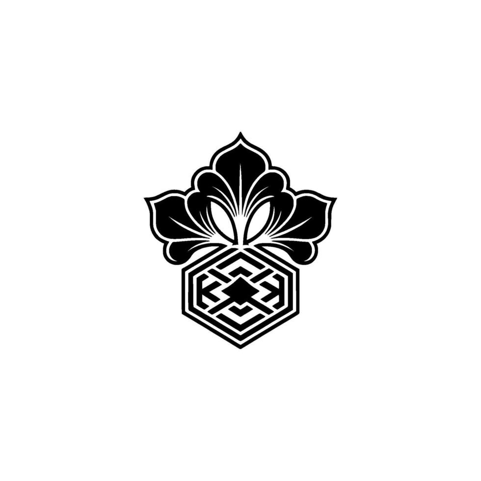 Elegant Black White Floral Hexagon. vector