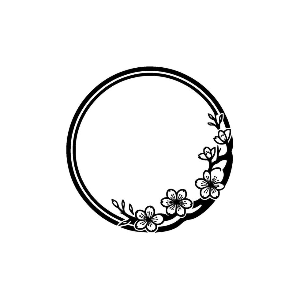 Elegant Cherry Blossom Circle Frame, Minimalist Floral. vector