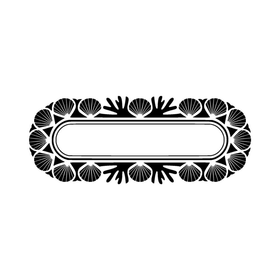 Seashell Coral Oval Frame Elegant Black. vector