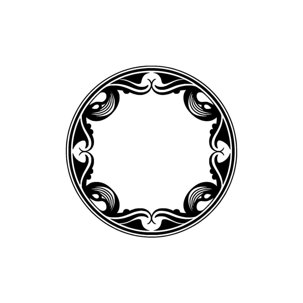 Elegant Black and White Floral Round Frame for Elements. vector