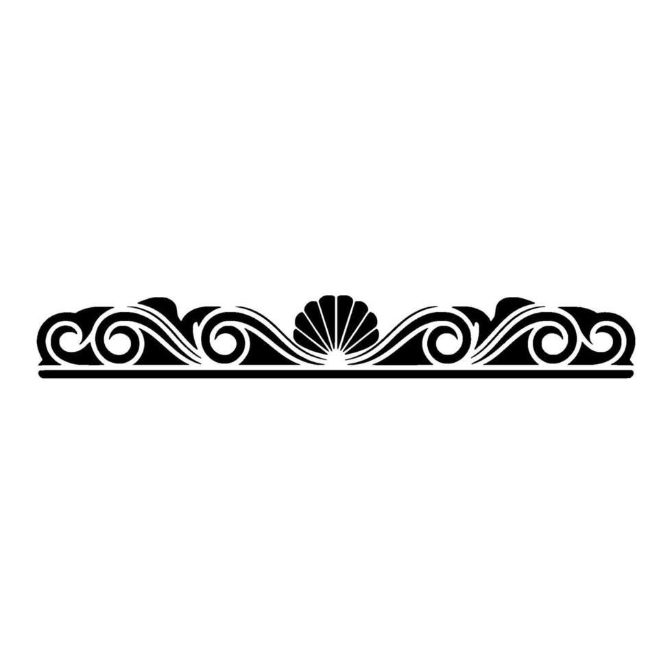 Elegant Black White Scroll Border with Seashell Motif. vector