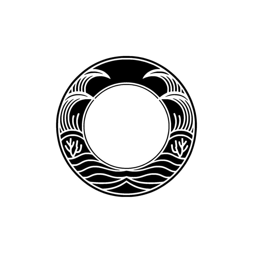 Black and White Oceanic Circle for Logos, Branding, Minimalist Style. vector