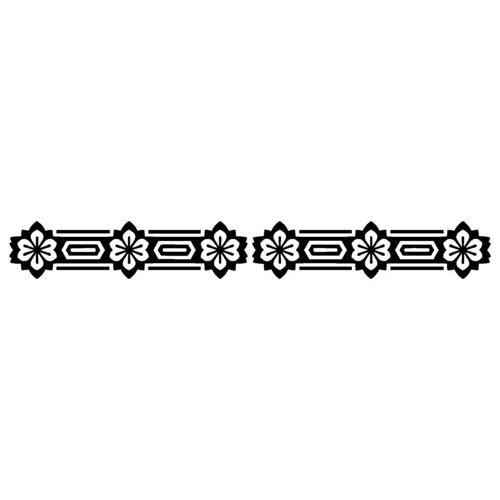 Geometric Floral Border Ornament, Black Silhouette on Gradient Background. vector