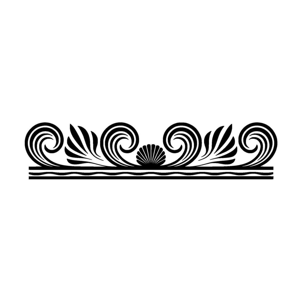 Elegant Border with Swirls, Shell, and Leaves - Decorative. vector