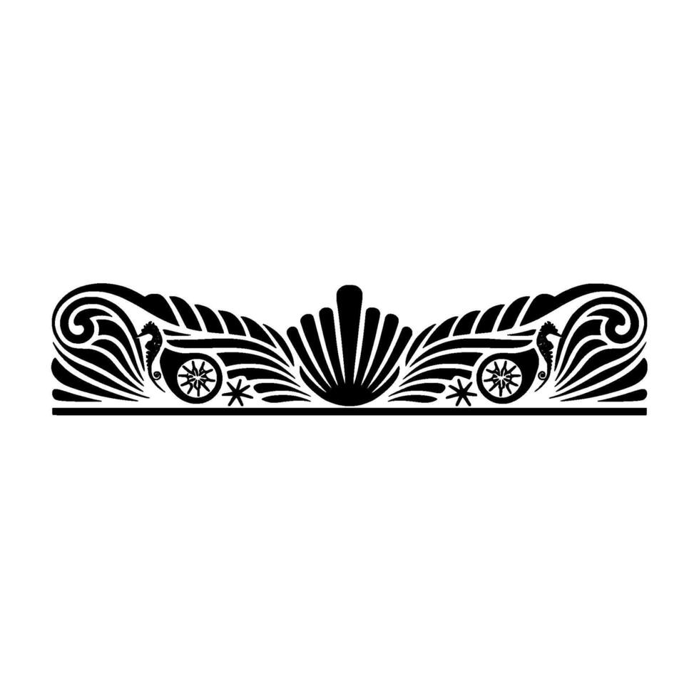 Nautical Ornamental Border Sea Elements Silhouette, Elegant. vector