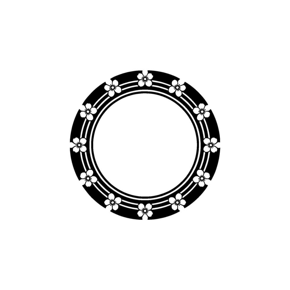 Minimalist Floral Circle Frame - Black White, Elegant. vector