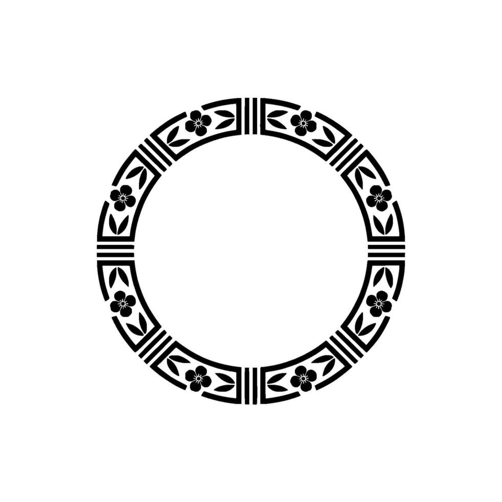 Elegant Floral Circle Frame , Black White, Decorative Border. vector