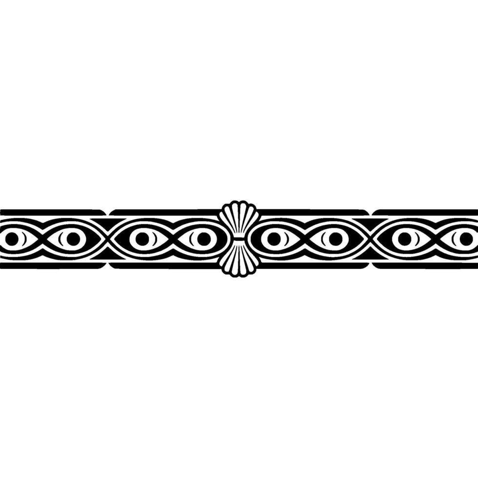 Ornamental Geometric Border Eye Shell Motif, Black on White. vector
