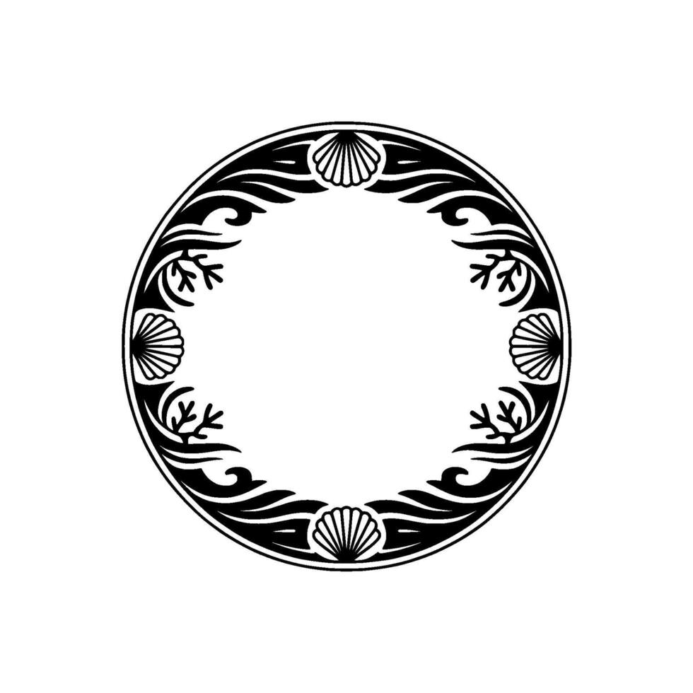 Elegant Black White Seashell Circle Frame for. vector