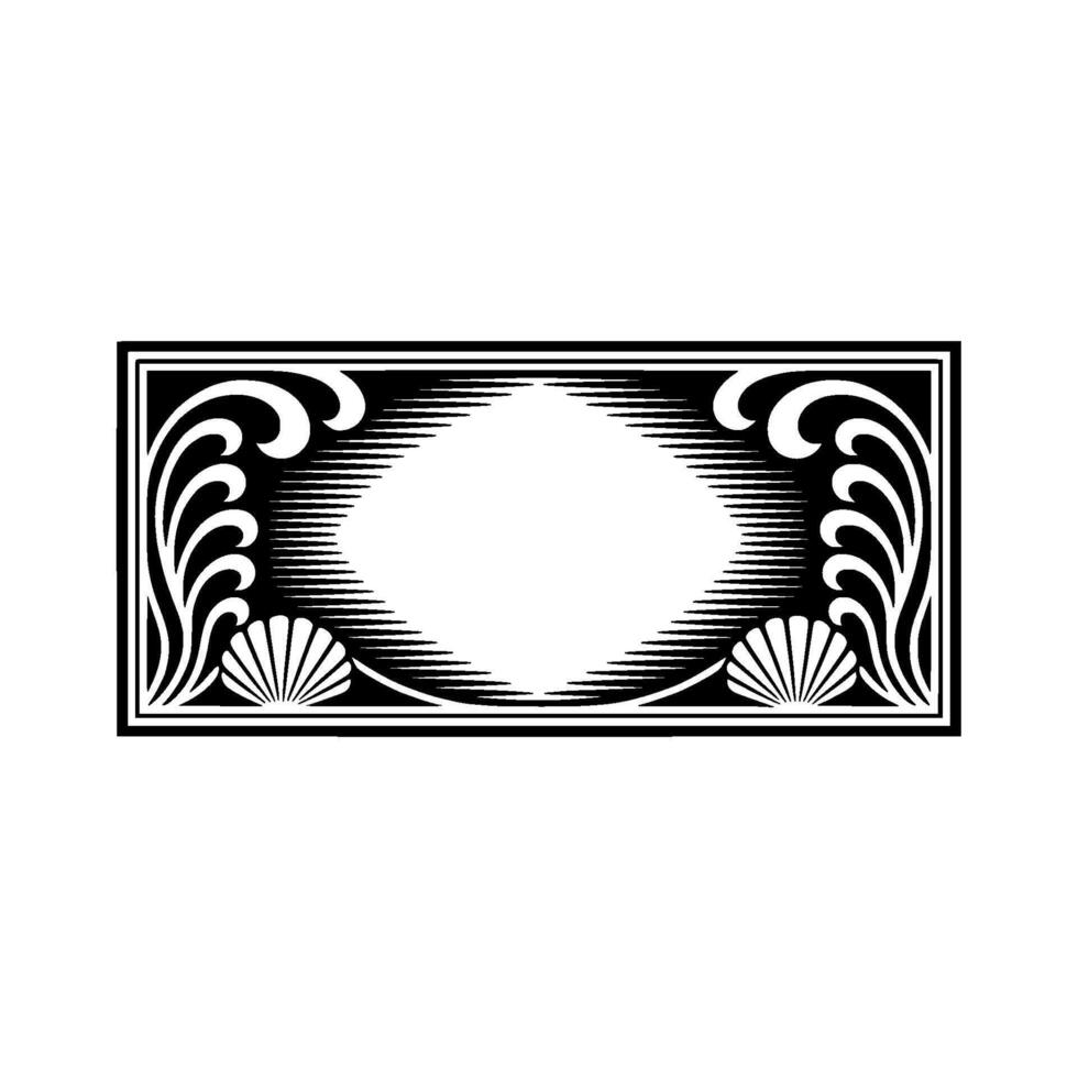 Elegant Engraved Frame Seashell and Floral. vector