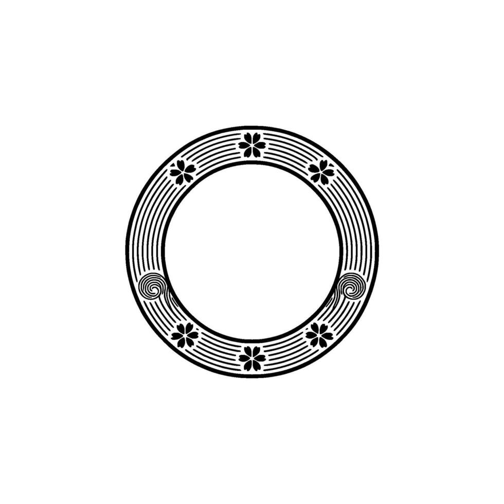Minimalist Floral Circle , Elegant Black on White, Japanese Inspired. vector