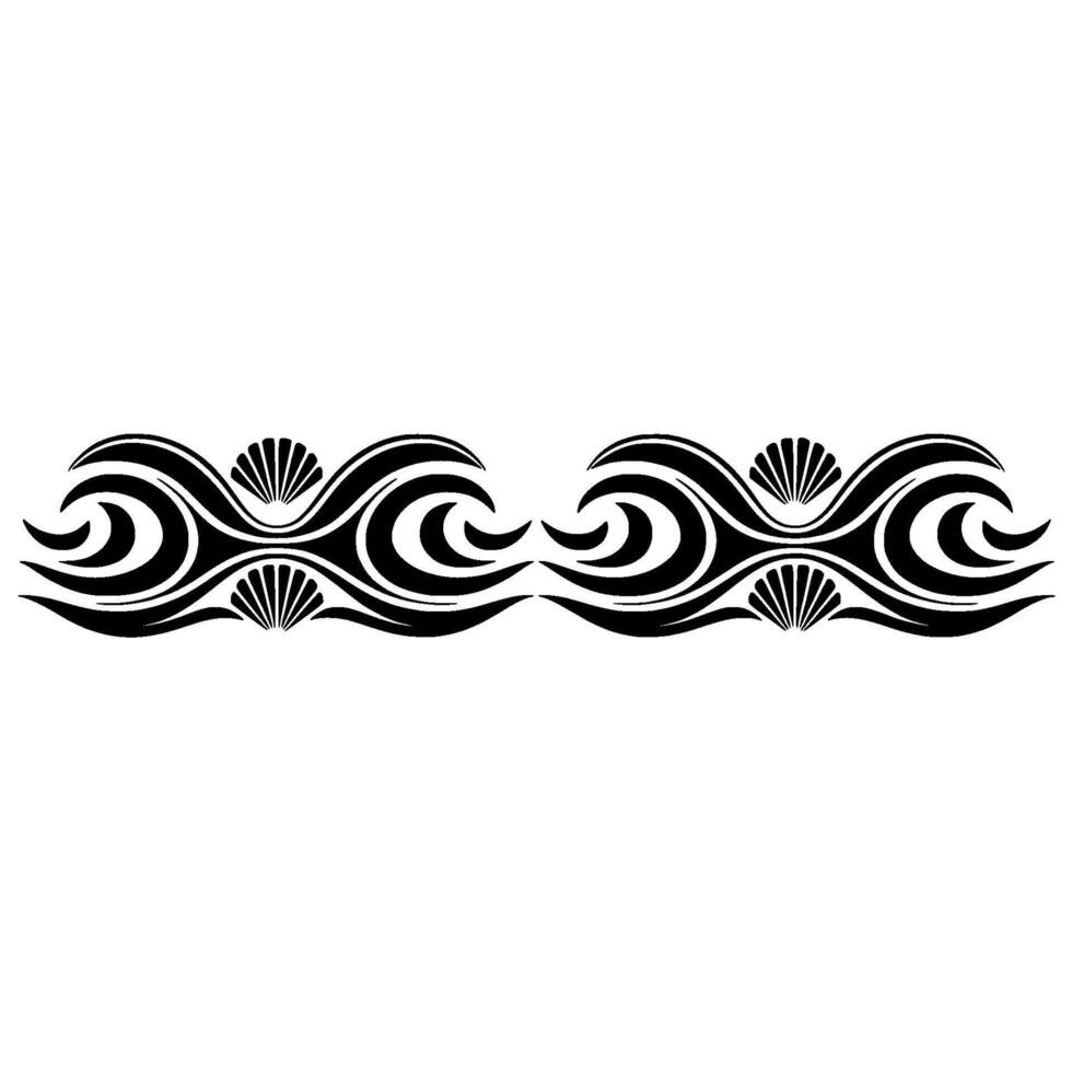 Ornate Black Waves and Seashells Border on Light Background. vector
