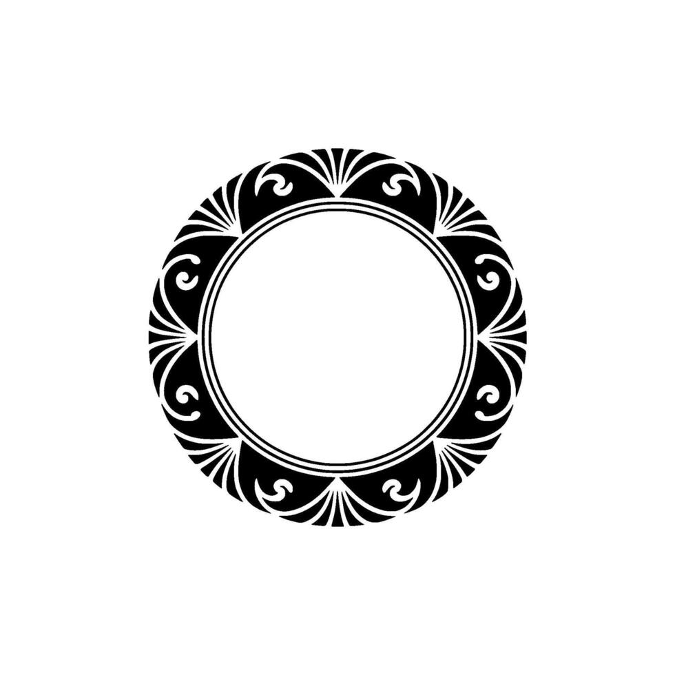 Elegant Round Floral Frame, Black and White Ornament. vector