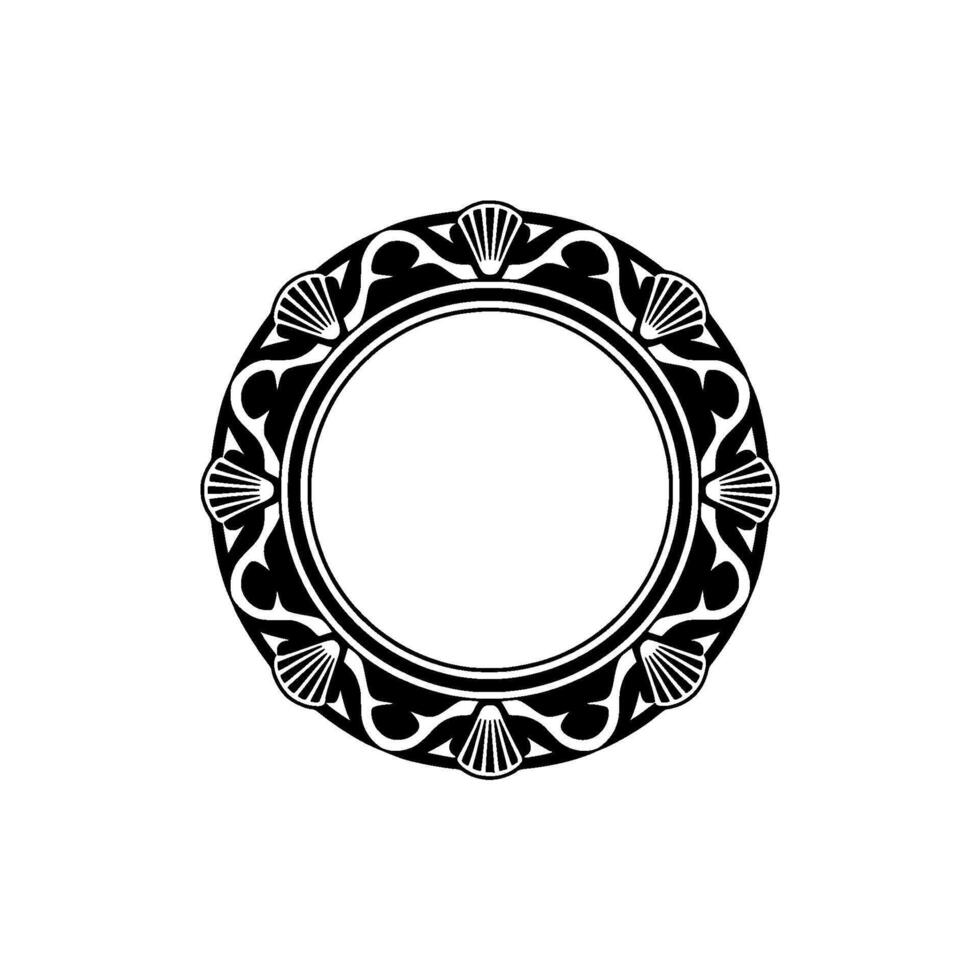 Elegant Black and White Ornamental Frame with Shell Accents. vector