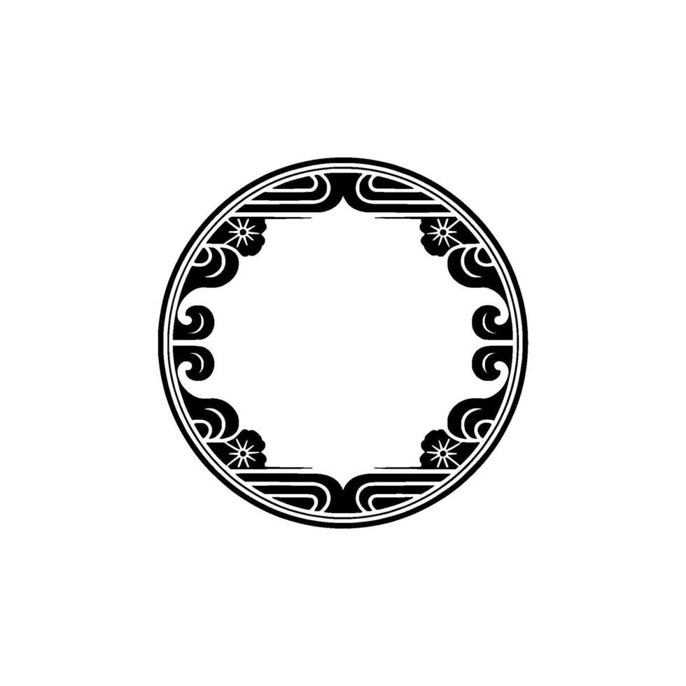 Elegant Black Floral Circle Frame on Gray, Decorative Element. vector