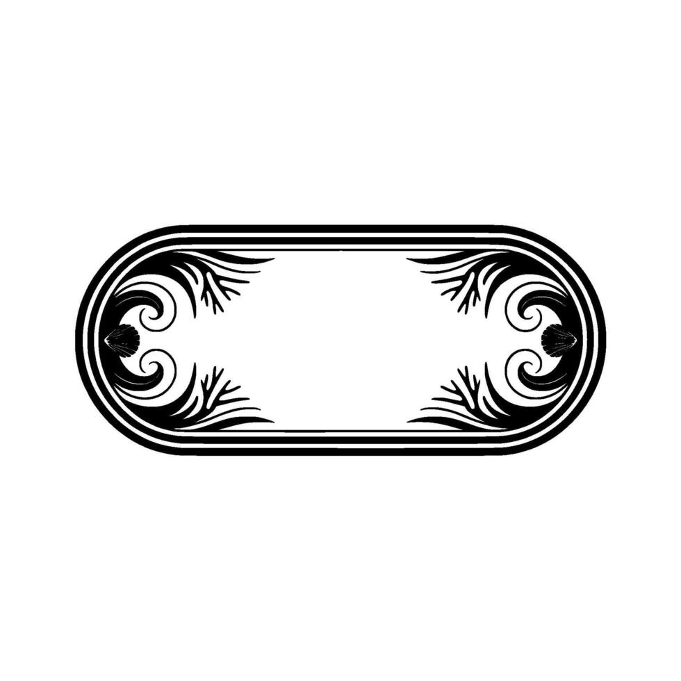 Elegant Black Ornate Oval Frame with Floral Embellishments. vector