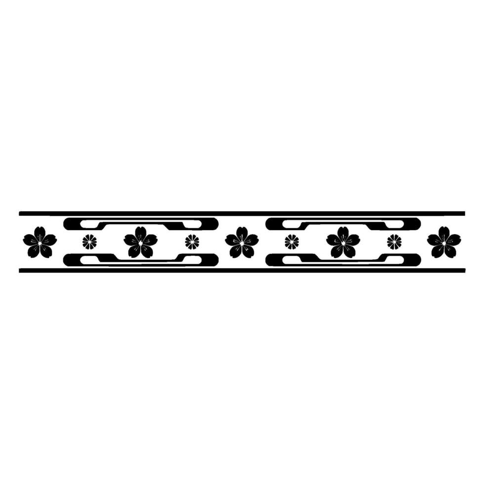 Minimalist Japanese Floral Border Element, Black on White. vector