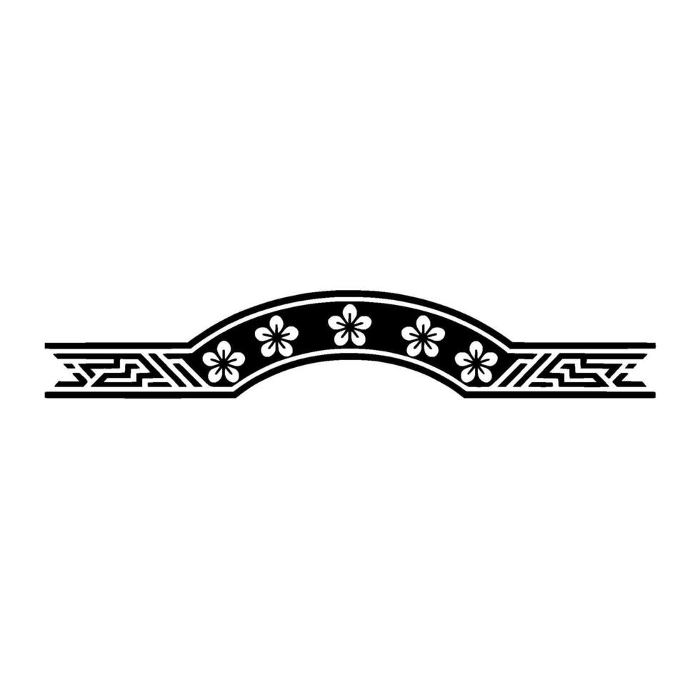 Black Floral Curve Ornament, Geometric on White Background. vector