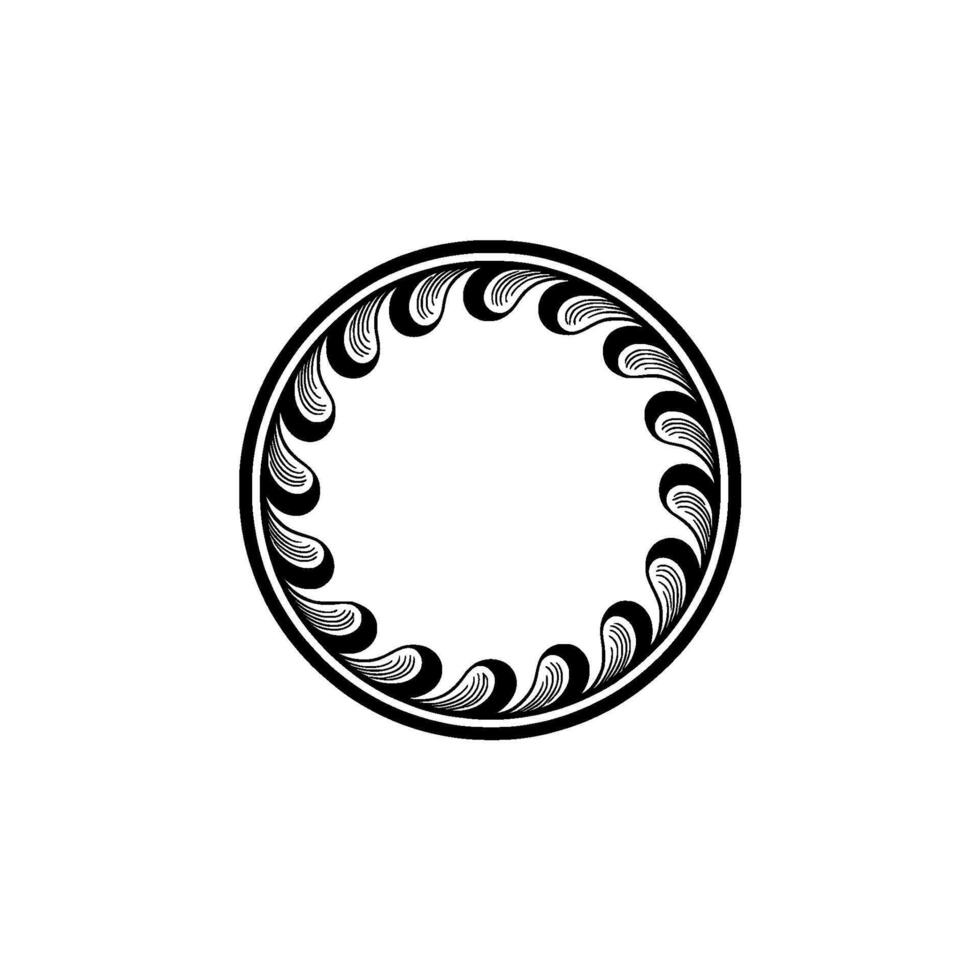 Elegant Black White Floral Circle Frame , Minimalist Style. vector
