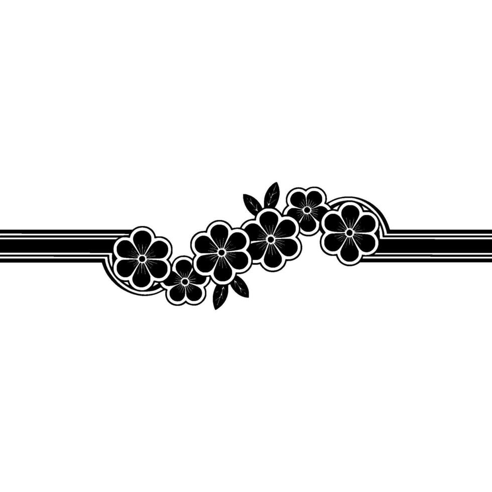 Elegant Floral Border with Black White Blossoms and Lines on Gradient Background. vector
