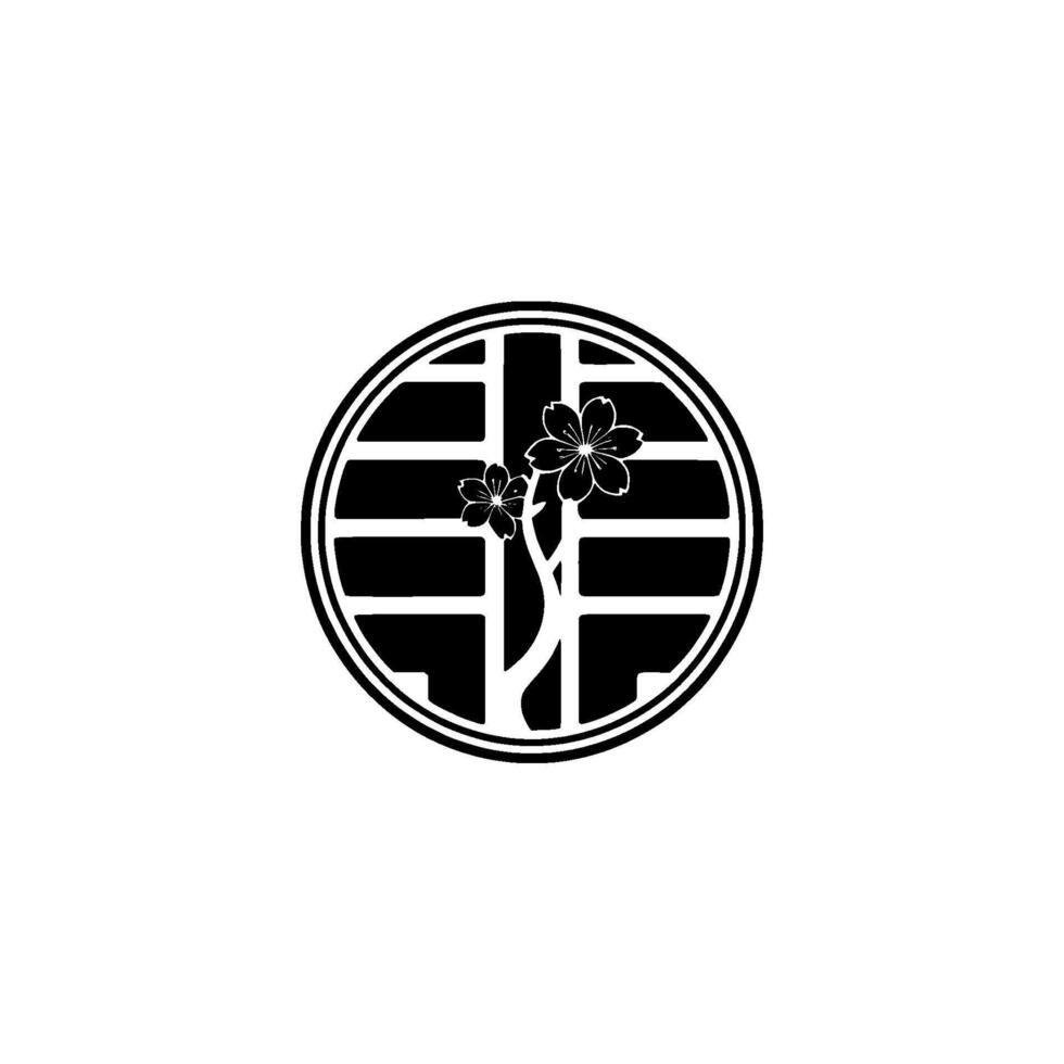 Minimalist Cherry Blossom Emblem on White Background. vector
