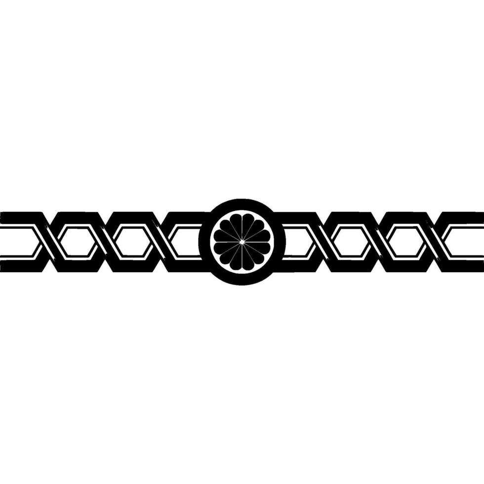 Elegant Geometric Border with Floral Center in Black and Gray. vector