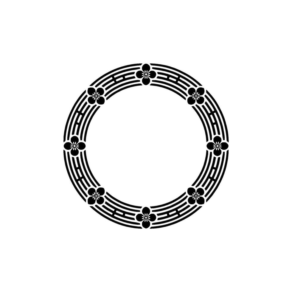 Japanese-Inspired Floral Circle Frame, Minimalist. vector