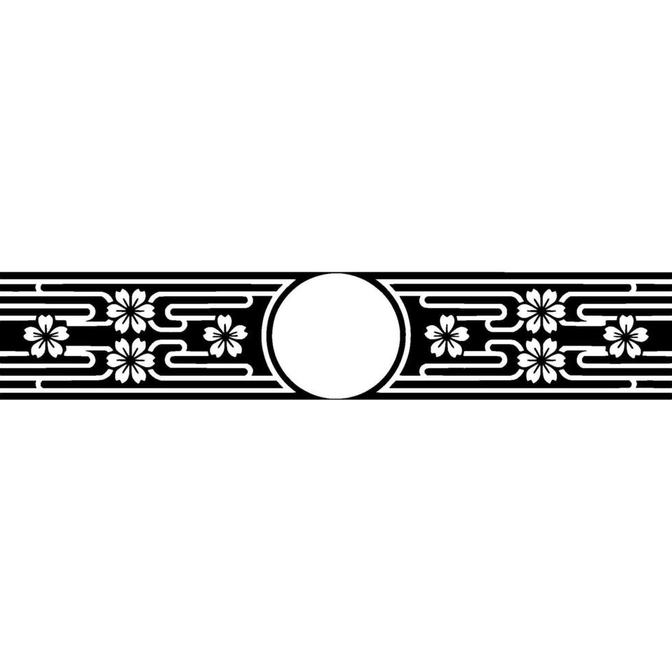 Minimalist Japanese Sakura Blossom Border with Circle Frame. vector