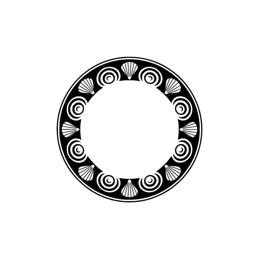 Elegant Black White Circular with Shell Motifs. vector