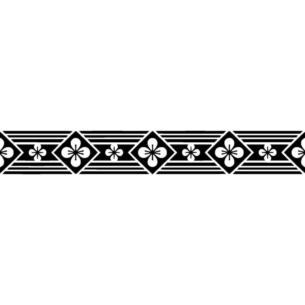 Elegant Floral Border, Japanese Style, Black and White, Decorative Element. vector