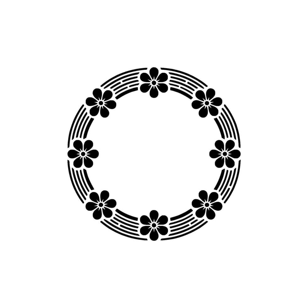 Floral Circle Frame - Black and White Minimalist. vector