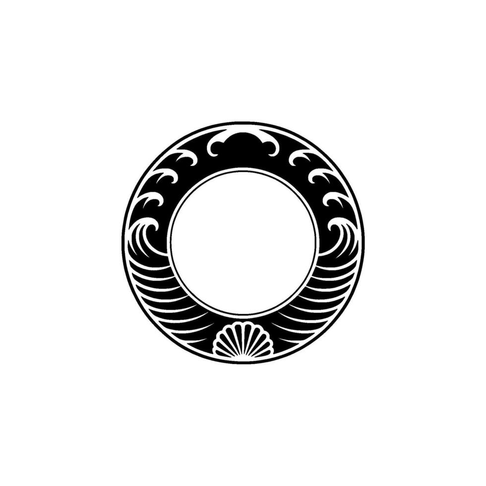 Black and White Circular Ocean-Themed , Decorative Element. vector