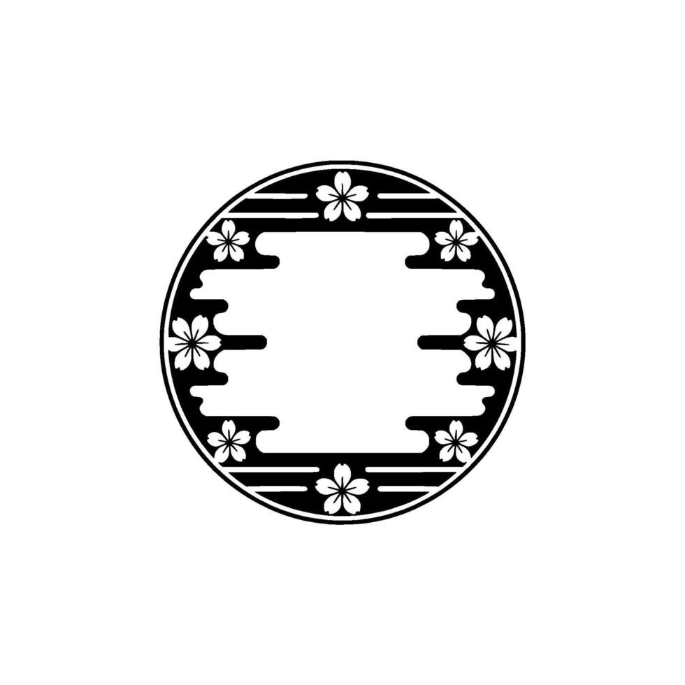 Minimalist Japanese Cherry Blossom Circle Frame. vector