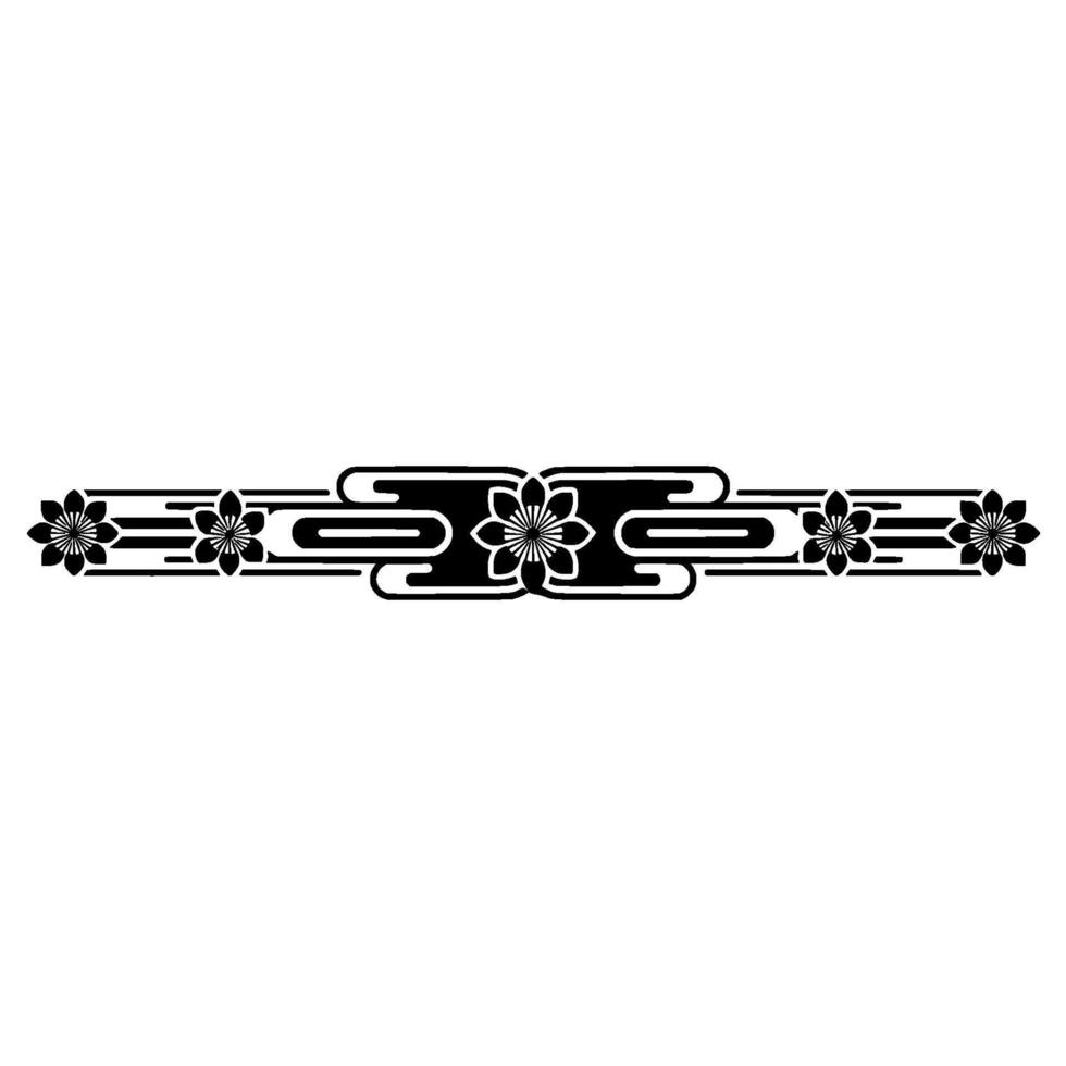 Japanese-Inspired Floral Ornament in Black and White. vector