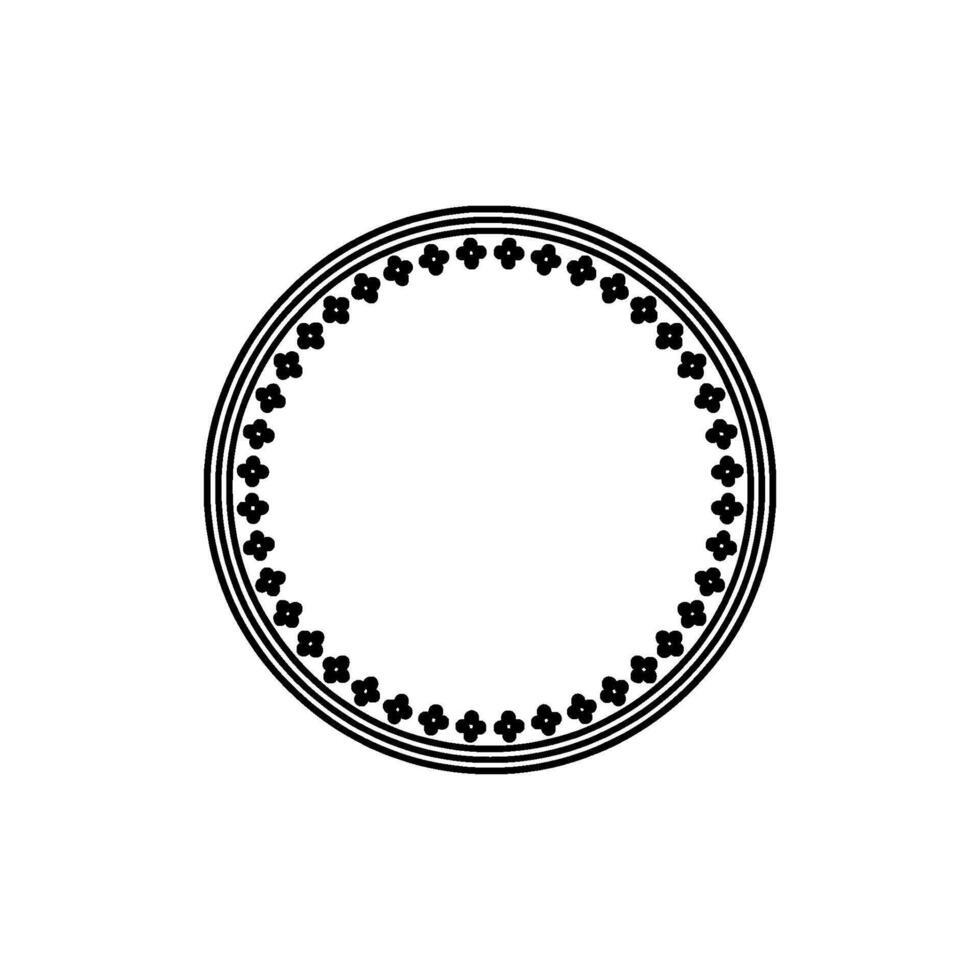 Minimalist Floral Circle Ornament, Black on Off-White, Elegant. vector
