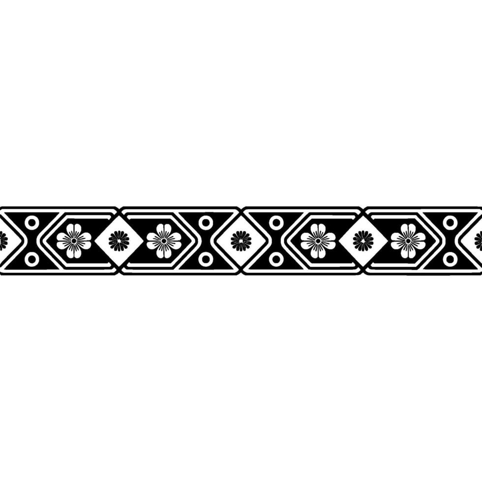 Geometric Floral Border, Black White Illustration. vector