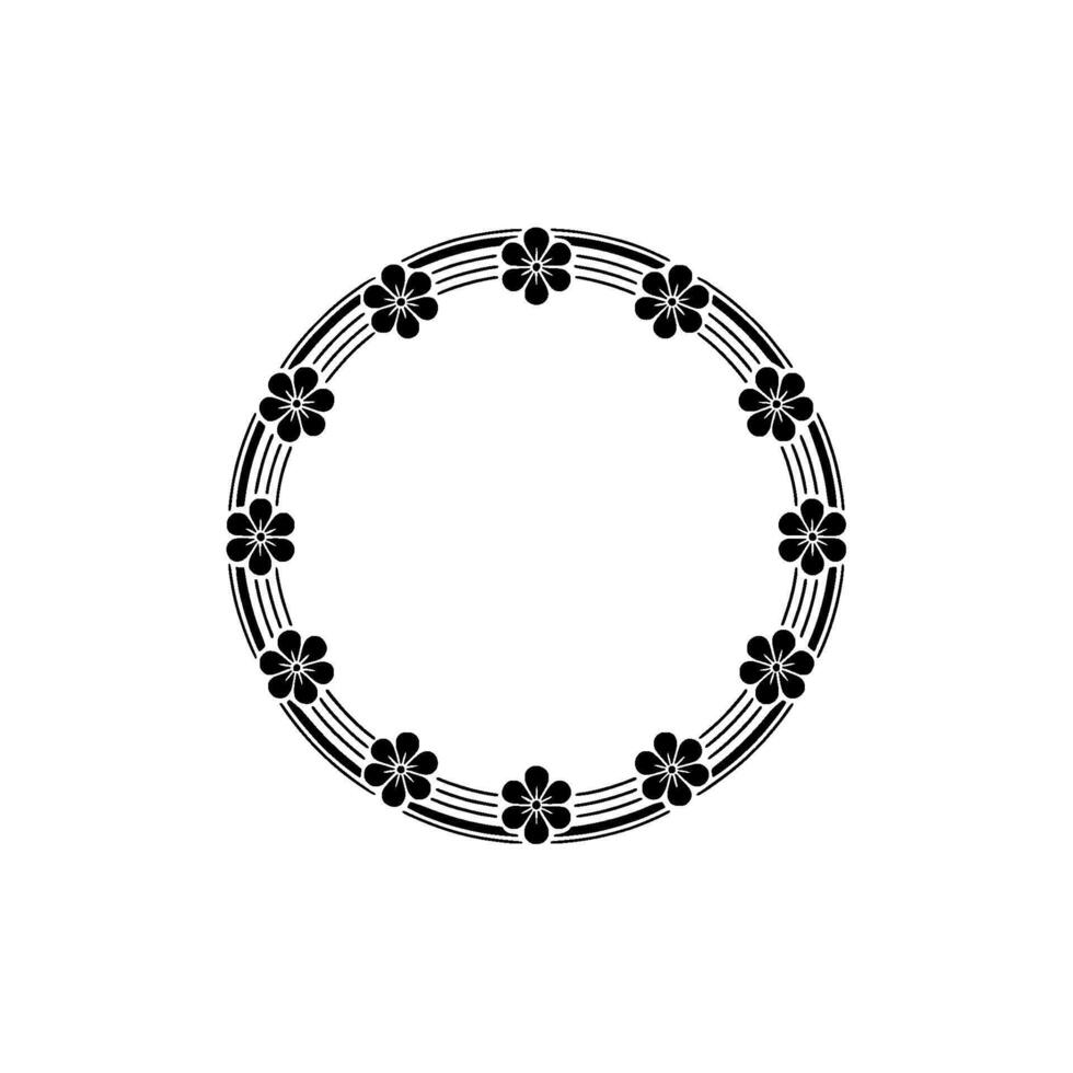 Floral Circle Border Black and White Minimalist Element. vector